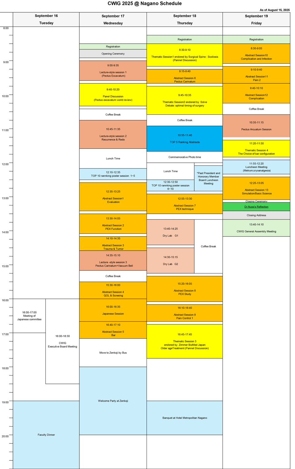 CWIG 2025 @ Nagano Schedule